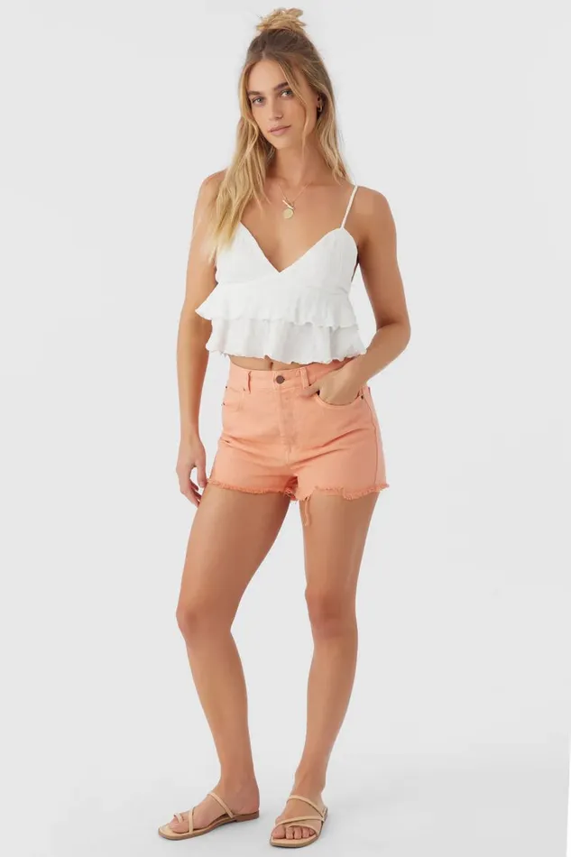 O039NEILL CHLOEY TEXTURED KNIT TIERED TANK TOP White Women Clothing