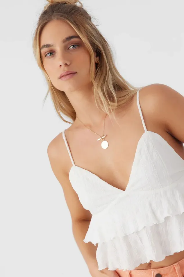 O039NEILL CHLOEY TEXTURED KNIT TIERED TANK TOP White Women Clothing