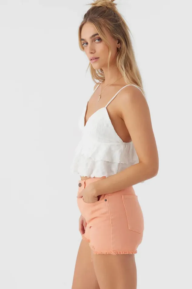 O039NEILL CHLOEY TEXTURED KNIT TIERED TANK TOP White Women Clothing