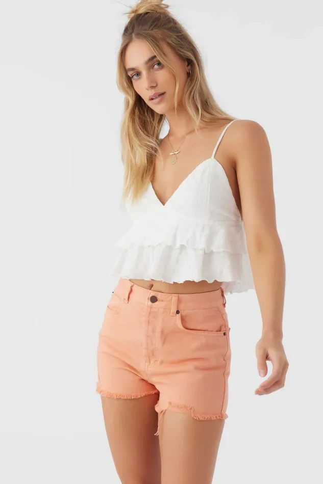 O039NEILL CHLOEY TEXTURED KNIT TIERED TANK TOP White Women Clothing