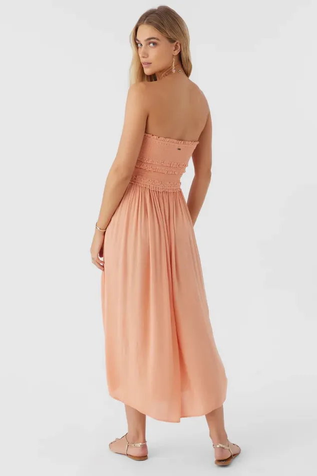 O039NEILL DEVYN SMOCKED STRAPLESS MIDI DRESS Canyon Sunset Women Clothing