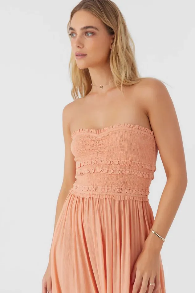 O039NEILL DEVYN SMOCKED STRAPLESS MIDI DRESS Canyon Sunset Women Clothing