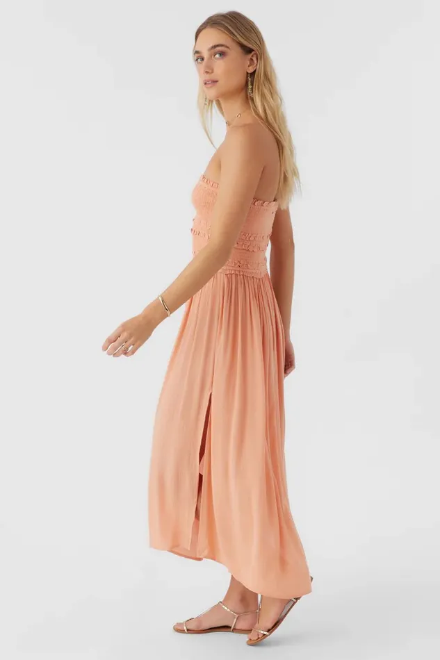 O039NEILL DEVYN SMOCKED STRAPLESS MIDI DRESS Canyon Sunset Women Clothing