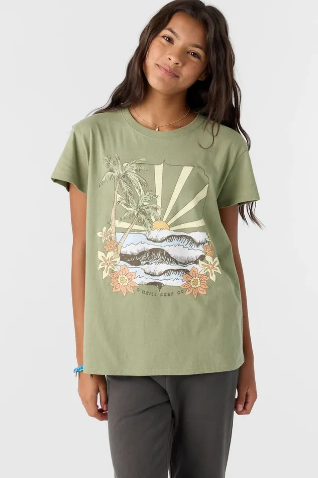 O039NEILL GIRL039S TROPICAL SWELL TEE Oil Green Kids Girl039S Clothing