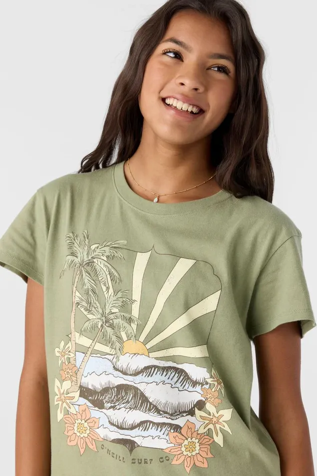 O039NEILL GIRL039S TROPICAL SWELL TEE Oil Green Kids Girl039S Clothing