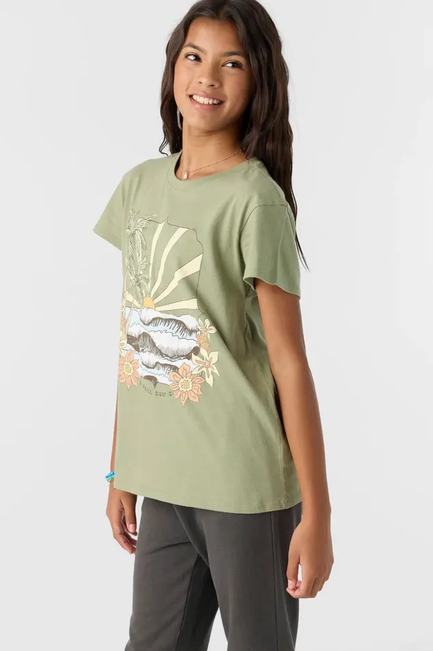 O039NEILL GIRL039S TROPICAL SWELL TEE Oil Green Kids Girl039S Clothing