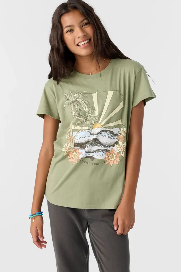 O039NEILL GIRL039S TROPICAL SWELL TEE Oil Green Kids Girl039S Clothing
