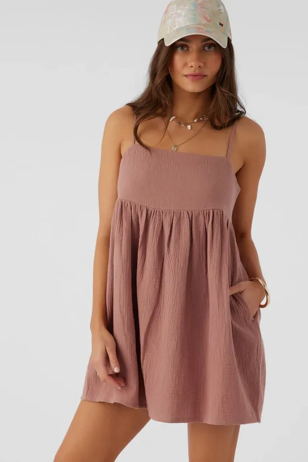 O039NEILL HADIA CRINKLE DOUBLE GAUZE MINI DRESS Burlwood Women Collections
