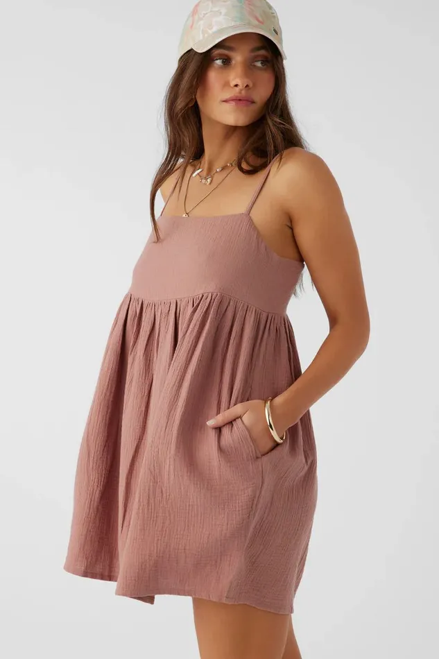 O039NEILL HADIA CRINKLE DOUBLE GAUZE MINI DRESS Burlwood Women Collections