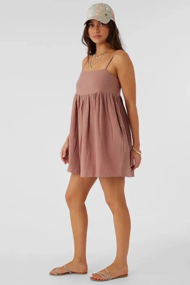 O039NEILL HADIA CRINKLE DOUBLE GAUZE MINI DRESS Burlwood Women Collections