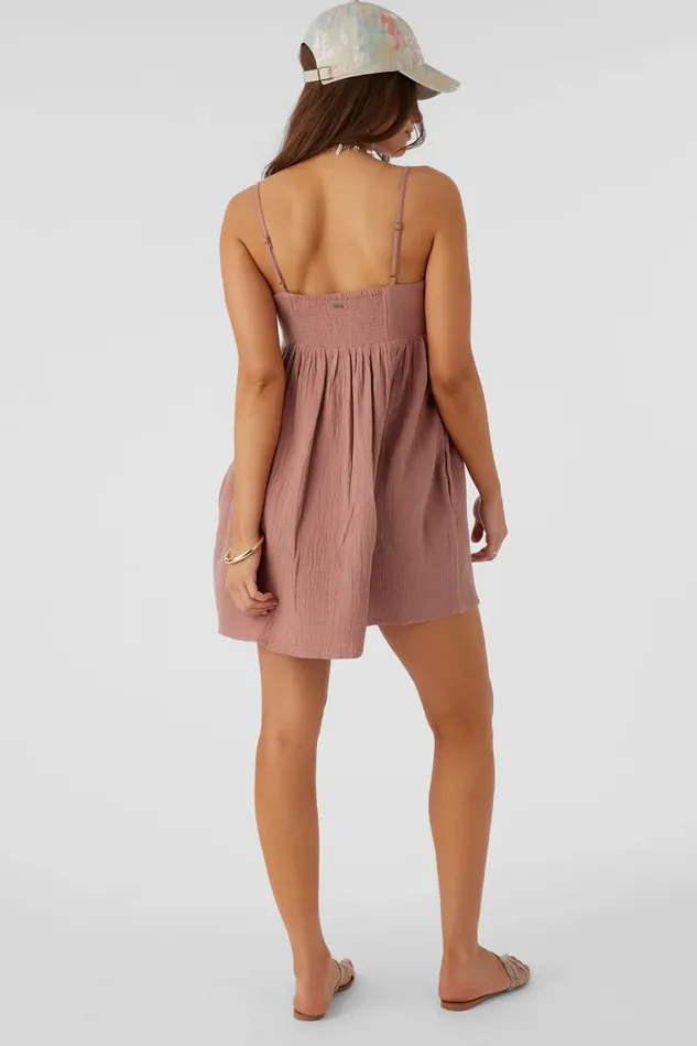 O039NEILL HADIA CRINKLE DOUBLE GAUZE MINI DRESS Burlwood Women Collections