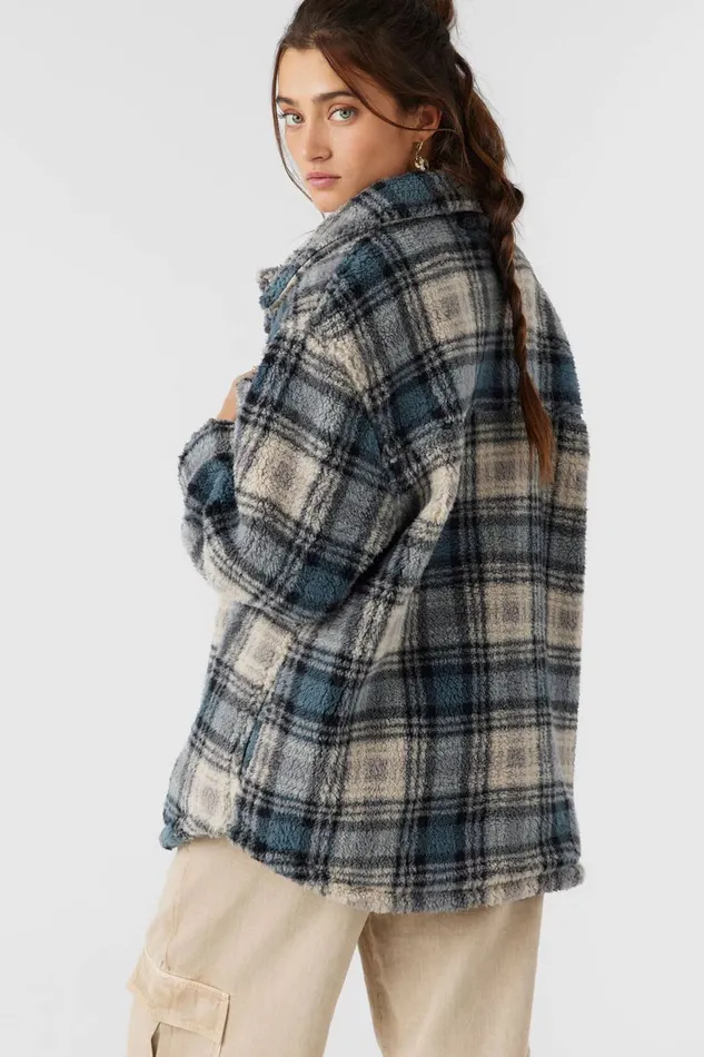 O039NEILL HEATH PLAID HIGH PILE OVERSIZED FLEECE JACKET Slate Women Clothing