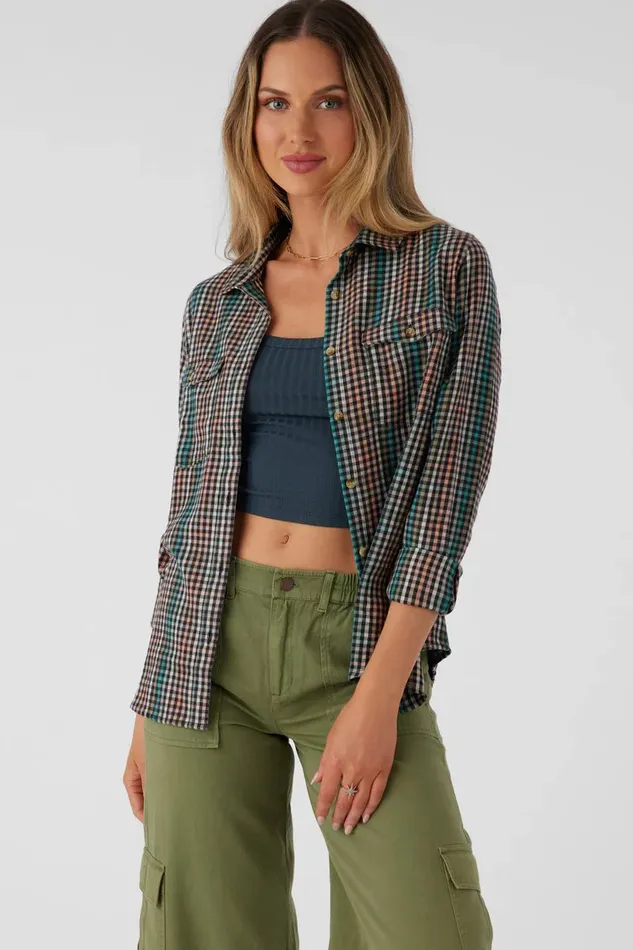 O039NEILL NASH FLANNEL STANDARD FIT SHIRT Canyon Sunset Women Clothing