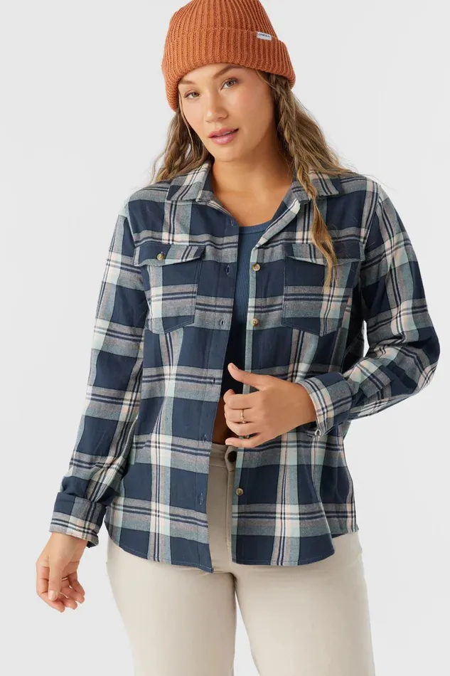 O039NEILL NASH FLANNEL STANDARD FIT SHIRT Oil Blue Women Clothing