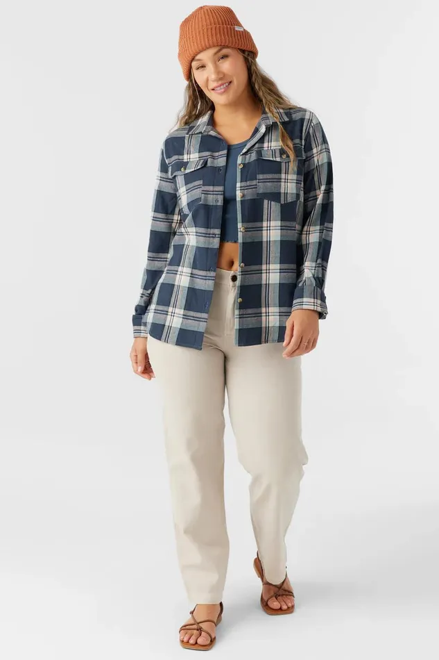 O039NEILL NASH FLANNEL STANDARD FIT SHIRT Oil Blue Women Clothing