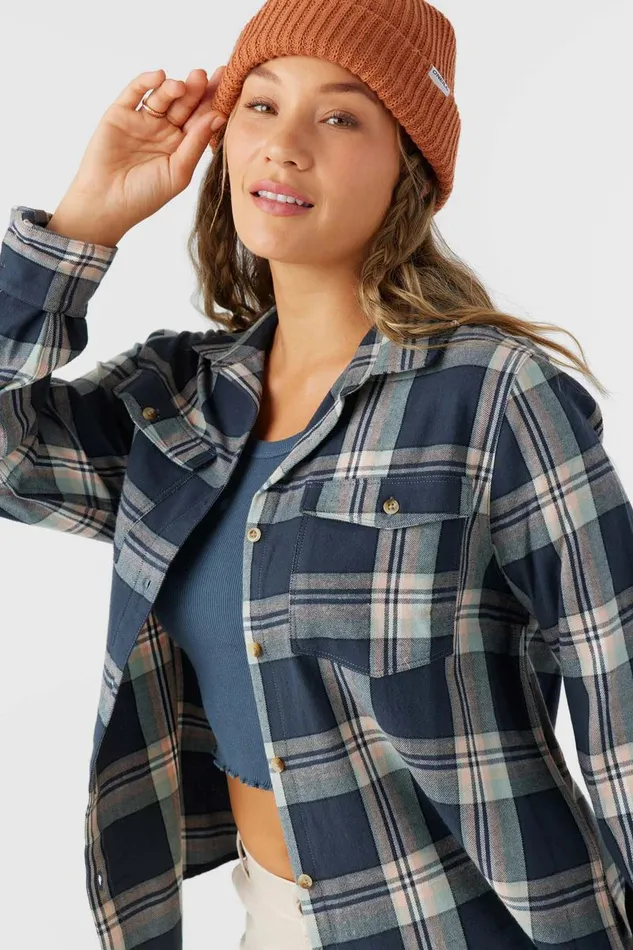 O039NEILL NASH FLANNEL STANDARD FIT SHIRT Oil Blue Women Clothing