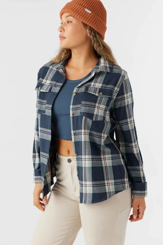 O039NEILL NASH FLANNEL STANDARD FIT SHIRT Oil Blue Women Clothing