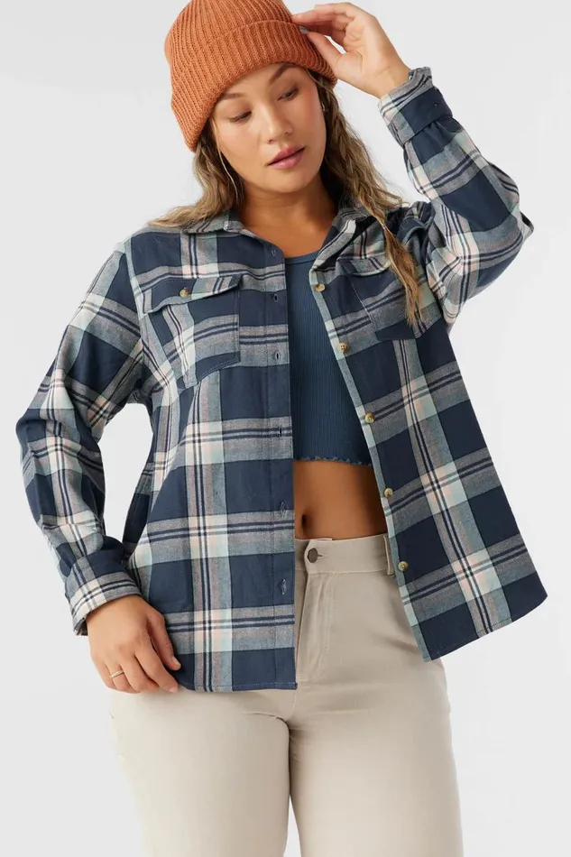 O039NEILL NASH FLANNEL STANDARD FIT SHIRT Oil Blue Women Clothing