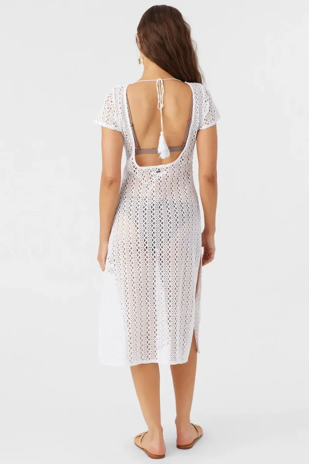 O039NEILL NINA MIDI CROCHET LACE COVERUP DRESS White Women Swim