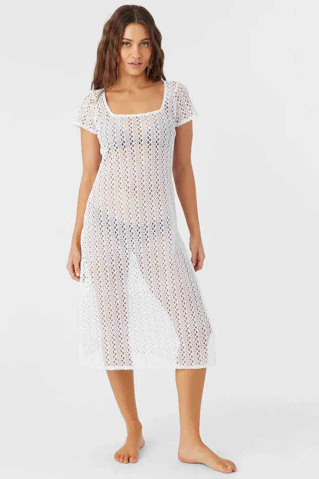O039NEILL NINA MIDI CROCHET LACE COVERUP DRESS White Women Swim