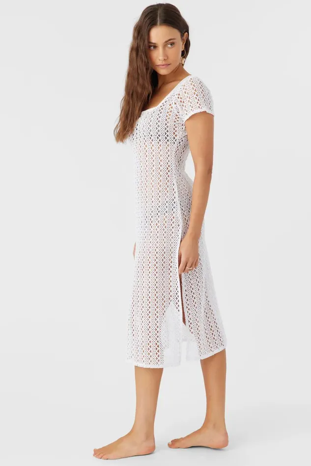 O039NEILL NINA MIDI CROCHET LACE COVERUP DRESS White Women Swim