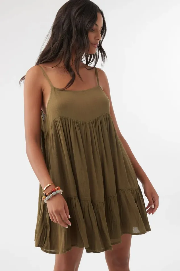 O039NEILL SALTWATER SOLIDS RILEE SWIM COVERUP DRESS Olive Women Sale
