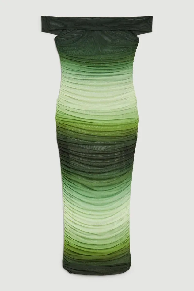 Ombre Mesh Bardot Jersey Maxi Dress Green Women Karen Millen Dresses