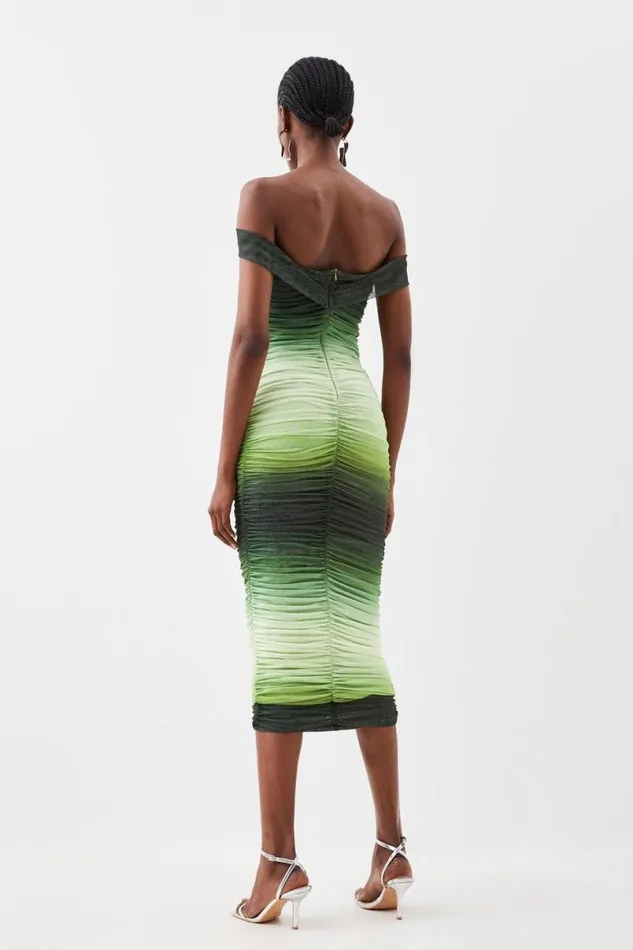 Ombre Mesh Bardot Jersey Maxi Dress Green Women Karen Millen Dresses