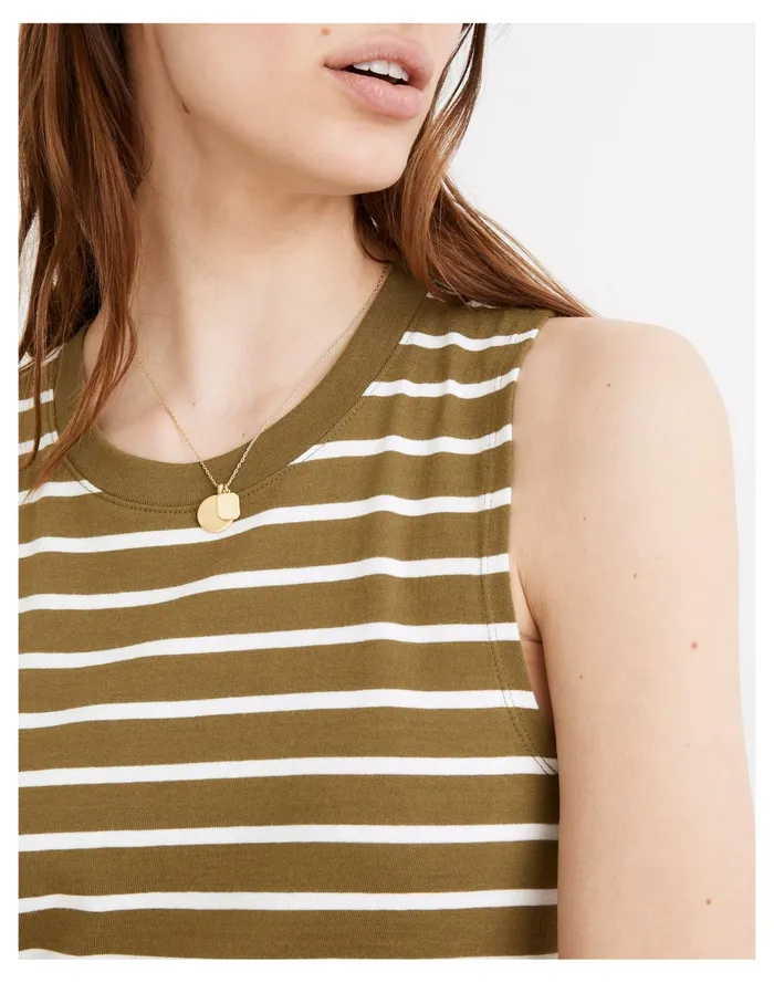 Organic Cotton Crewneck Tank Midi Dress In Stripe Vintage Moss Women Madewell Dresses Organic Cotton Crewneck Tank Midi Dress In Stripe Vintage Moss Women Madewell Dresses