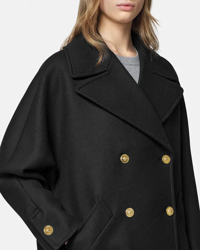Outerwear and Coats Women Versace Cocoon Peacoat Black