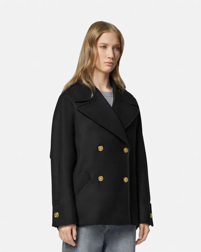 Outerwear and Coats Women Versace Cocoon Peacoat Black