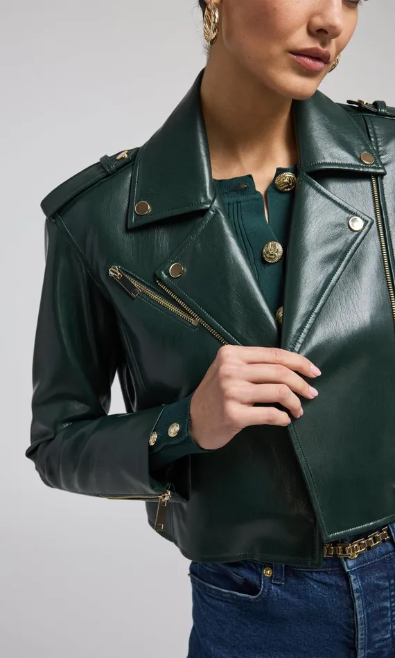 Outerwear Women Generation Love Clothing Cosita Vegan Leather Moto Jacket Forest