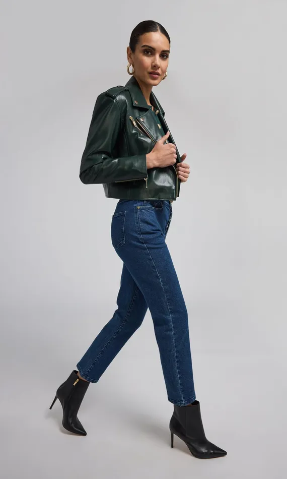 Outerwear Women Generation Love Clothing Cosita Vegan Leather Moto Jacket Forest