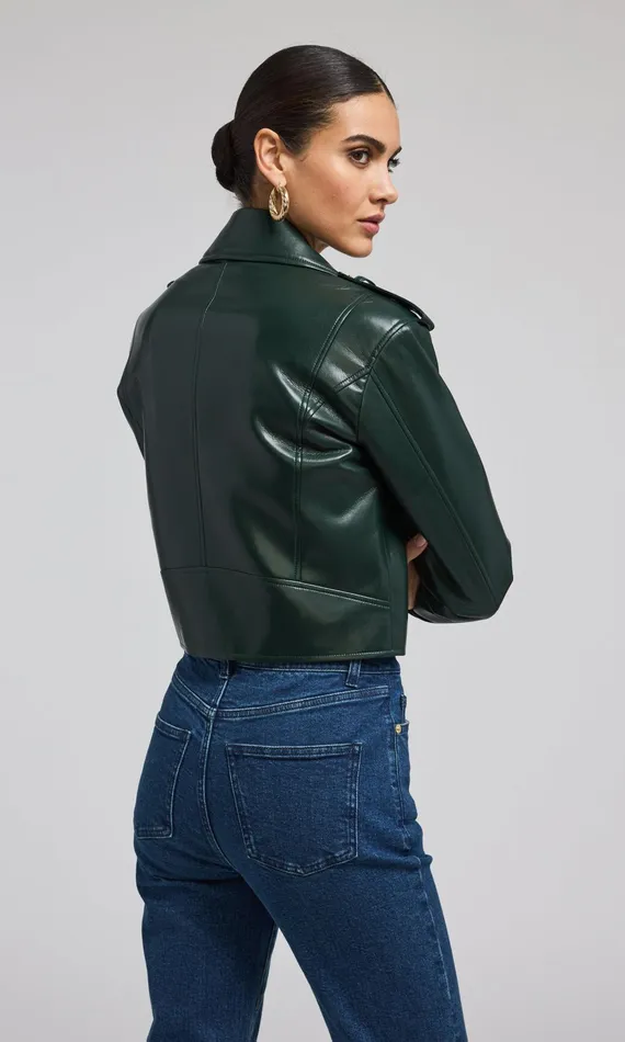 Outerwear Women Generation Love Clothing Cosita Vegan Leather Moto Jacket Forest