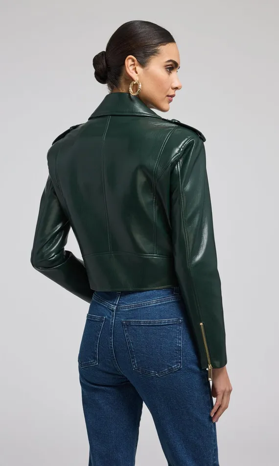 Outerwear Women Generation Love Clothing Cosita Vegan Leather Moto Jacket Forest
