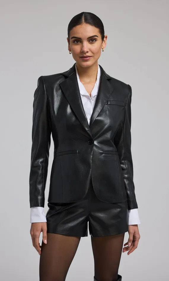 Outerwear Women Generation Love Clothing Zella Vegan Leather Blazer Black