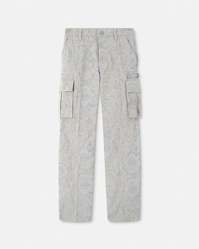 Pants and Shorts Men Versace Barocco Jacquard Cargo Pants Gray