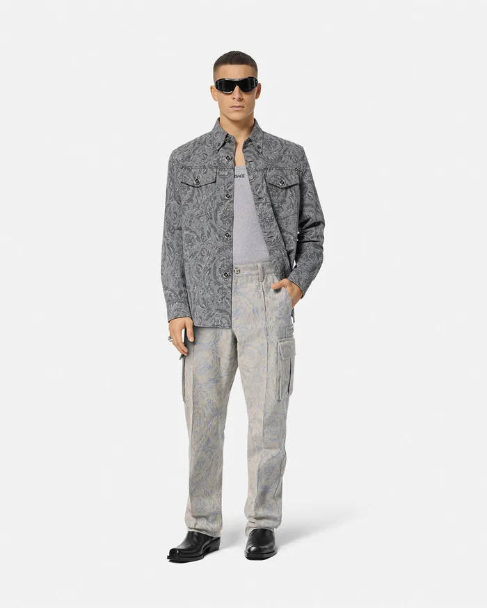 Pants and Shorts Men Versace Barocco Jacquard Cargo Pants Gray