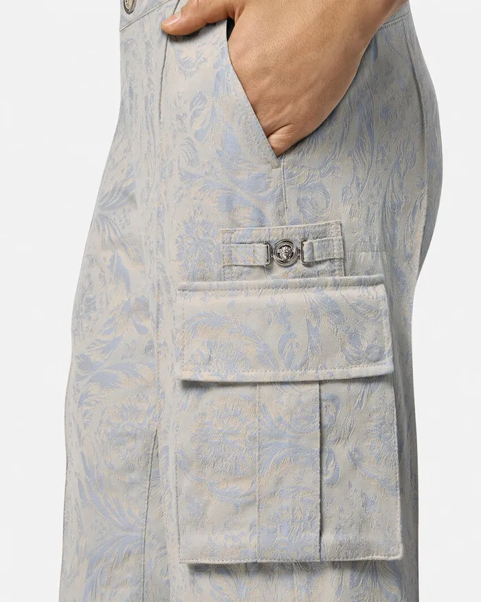 Pants and Shorts Men Versace Barocco Jacquard Cargo Pants Gray