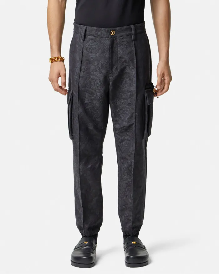 Pants and Shorts Men Versace Barocco Jacquard Cargo Pants Gray