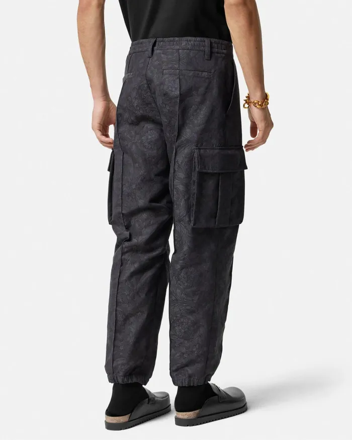 Pants and Shorts Men Versace Barocco Jacquard Cargo Pants Gray
