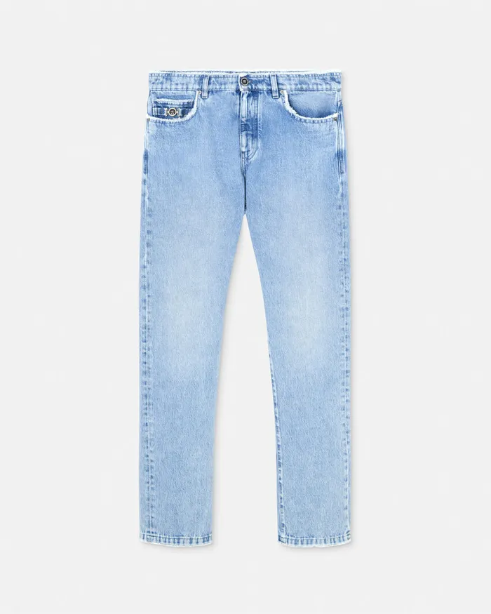 Pants and Shorts Men Versace Frayed RegularFit Jeans Blue