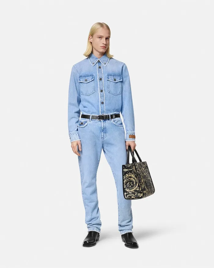 Pants and Shorts Men Versace Frayed RegularFit Jeans Blue