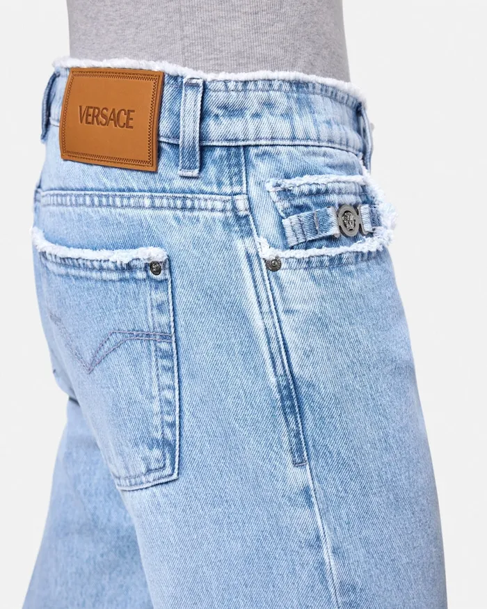 Pants and Shorts Men Versace Frayed RegularFit Jeans Blue