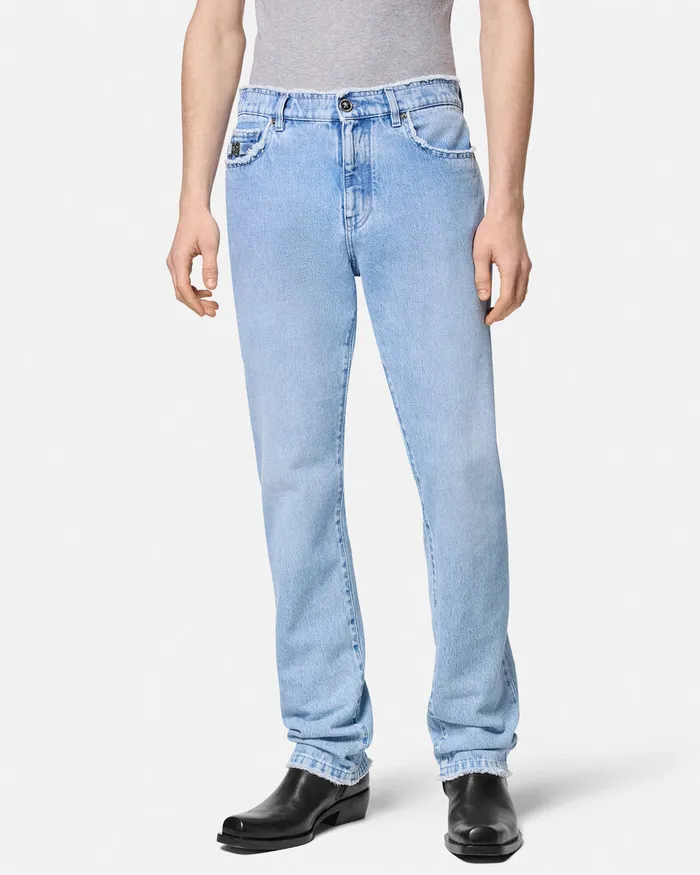 Pants and Shorts Men Versace Frayed RegularFit Jeans Blue
