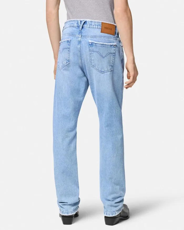 Pants and Shorts Men Versace Frayed RegularFit Jeans Blue