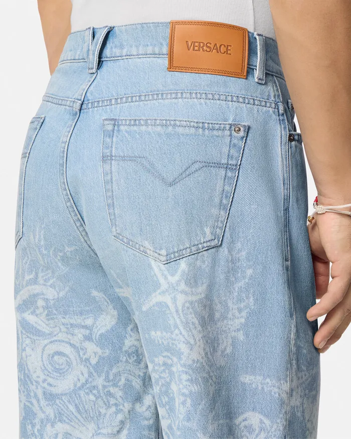 Pants and Shorts Men Versace Lasered Barocco Sea Denim Shorts Blue