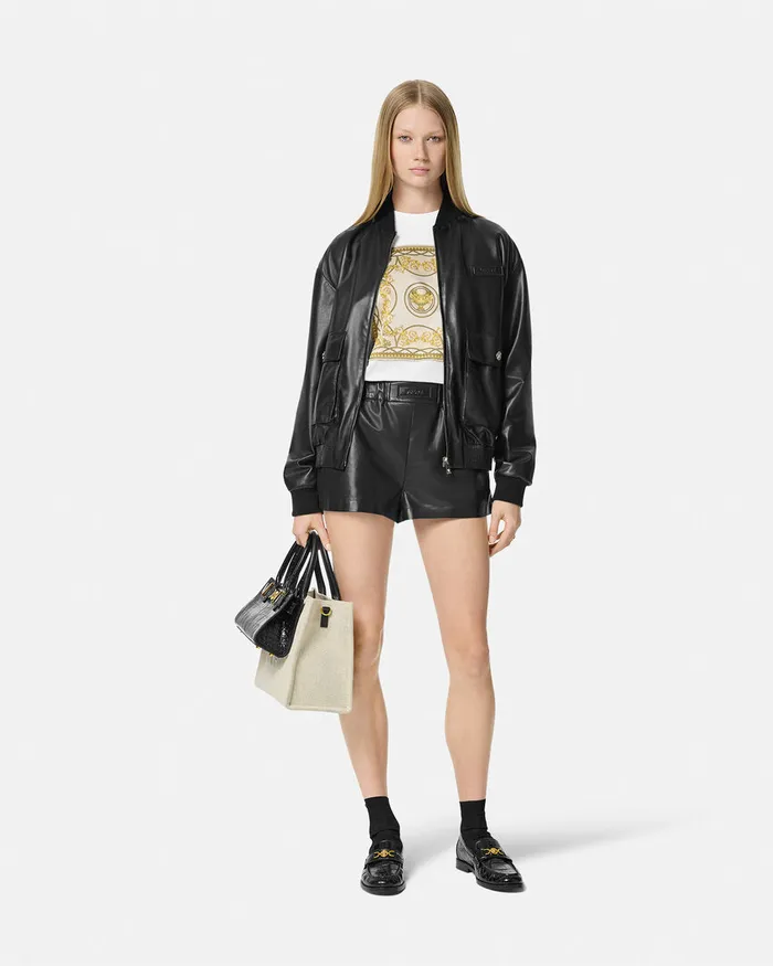 Pants and Shorts Women Versace Leather Boxer Shorts Black