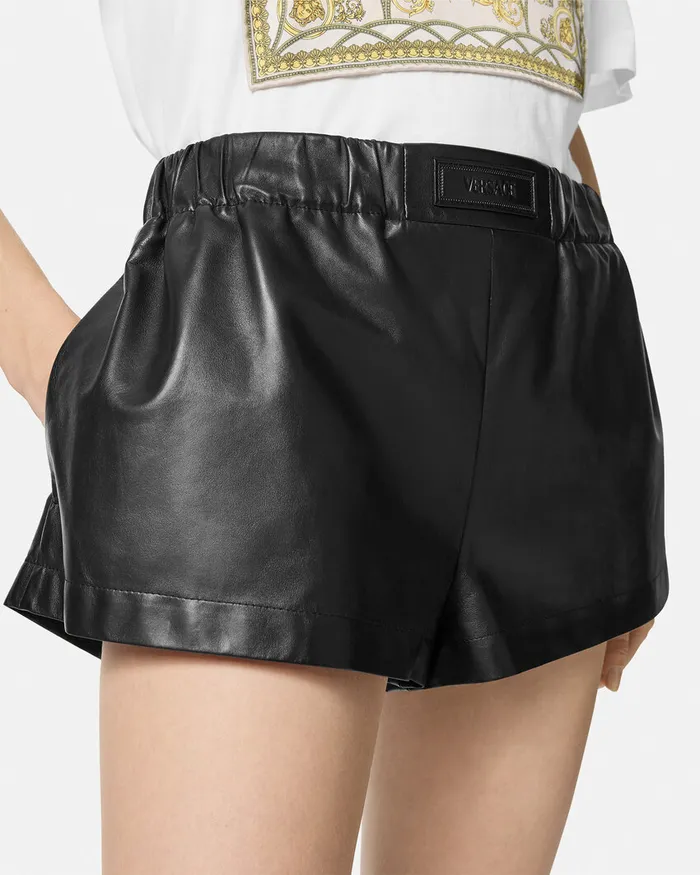 Pants and Shorts Women Versace Leather Boxer Shorts Black