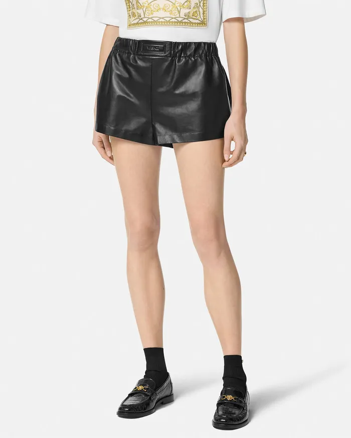 Pants and Shorts Women Versace Leather Boxer Shorts Black